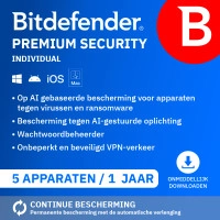 Bitdefender Premium Security Individual 2026 | 5 Apparaten | 1 Jaar Bitdefender Premium Security Individual 2026 | 5 Apparaten | 1 Jaar