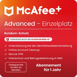 McAfee+ Advanced Individual | 1 Jahr | Unbegrenzte Geräte | Windows - Mac - iOS - Android - ChromeOS