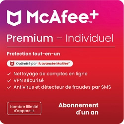 McAfee+ Premium Individual | 1 An | Appareils illimités | Windows - Mac - iOS - Android - ChromeOS