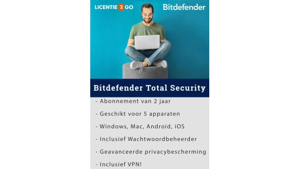 Bitdefender Total Security 2026 | 5 Apparaten | 2 jaar | Automatische verlenging