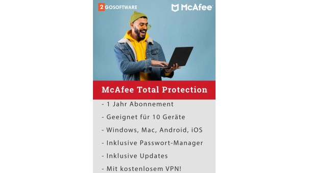 McAfee Total Protection 2026 + VPN | 10 Geräte | 1 Jahr | Windows - Mac - Android - iOS