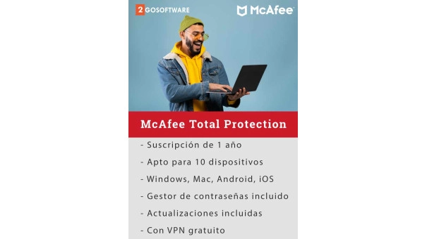 McAfee Total Protection 2026 + VPN | 10 Dispositivos | 1 Año | Windows - Mac - Android - iOS