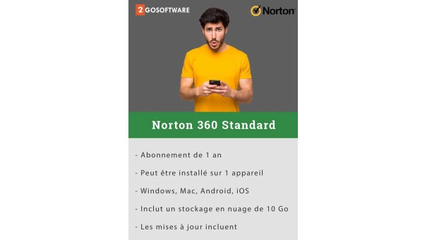 Norton 360 Standard | 1 Appareil | 1 An | 2026 | 10 Go de sauvegarde sur Cloud