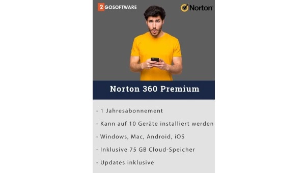 Norton 360 Premium | 10 Geräte | 1 Jahr | 2026 | 75 GB Cloud-Backup