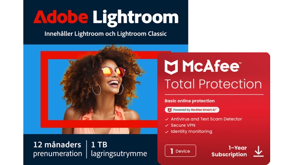 Adobe Lightroom CC + McAfee Total Protection | 1 enhet | 1 TB molnlagring