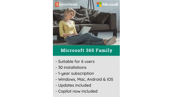 Microsoft 365 Family | 6 Users - 1 Year | Including Updates