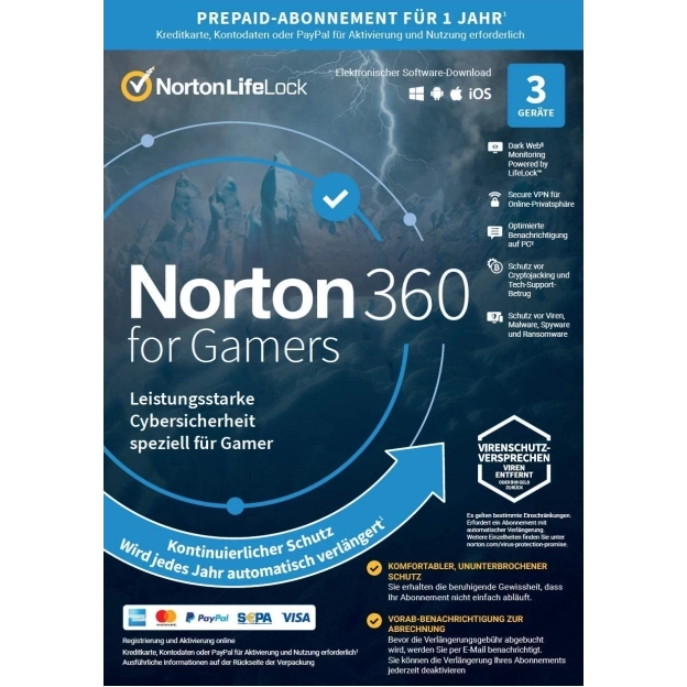 Norton 360 for Gamers | 3 Geräte | 1 Jahr | 2026 | 50 Gb Cloud-Speicher