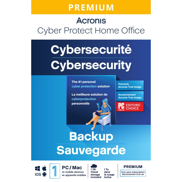 Acronis Cyber Protect Home Office Premium 2024 | 1 PC | 1 An | 1 To Sauvegarde en Cloud