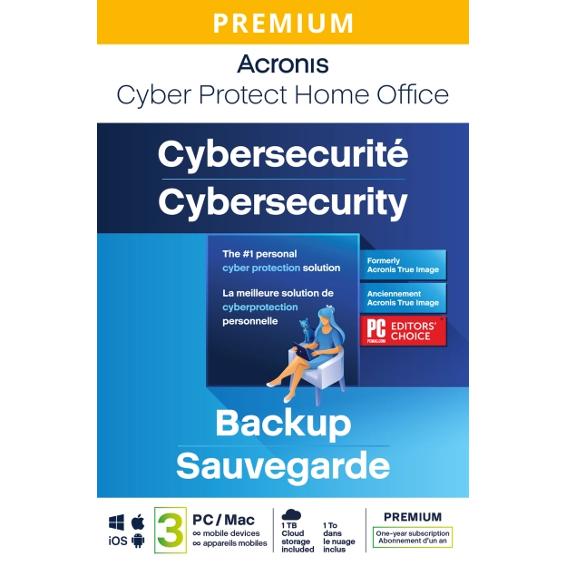 Acronis Cyber Protect Home Office Premium 2024 | 3 PC | 1 An | 1 To Sauvegarde en Cloud
