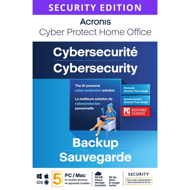 Acronis Cyber Protect Home Office - Security edition 2024 | 5 PCs | 1 an | 50 Go de sauvegarde dans le cloud