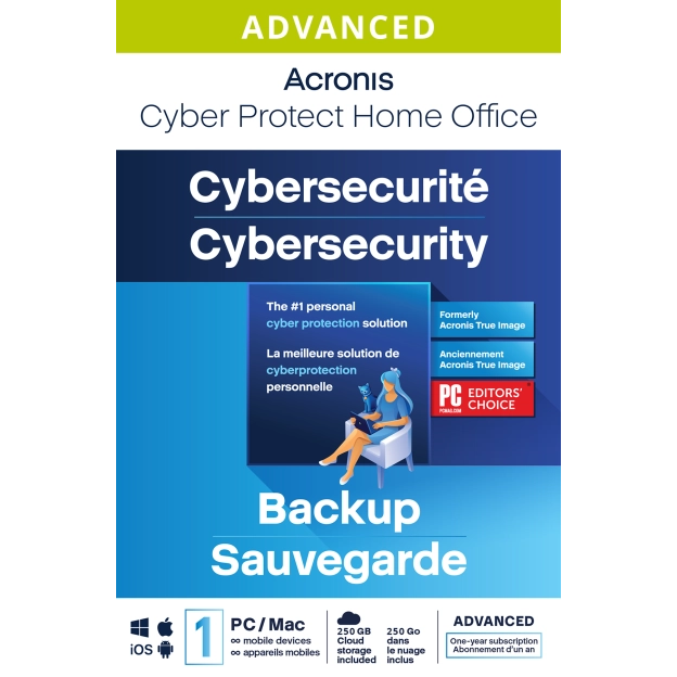 Acronis Cyber Protect Home Office Advanced 2024 | 1 PC | 1 An | 250 Go Sauvegarde en Cloud