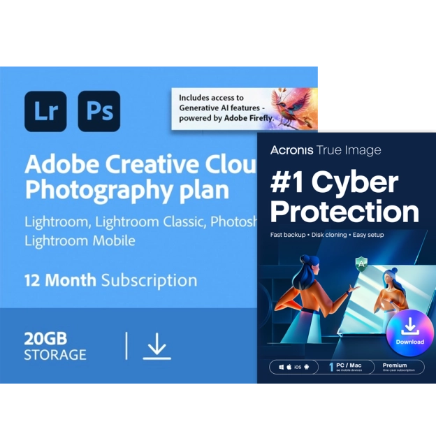 Adobe Photography Plan & Acronis True Image Premium 2025 | 1 Jaar