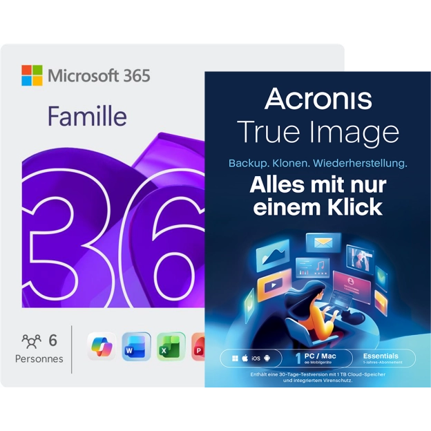 Microsoft 365 Family + Acronis True Image Essentials | 1 PC | 1 Jahr