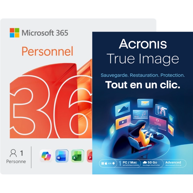 Microsoft 365 Personnel + Acronis True Image Advanced | 50 Go le Nuage | 1 PC | 1 an