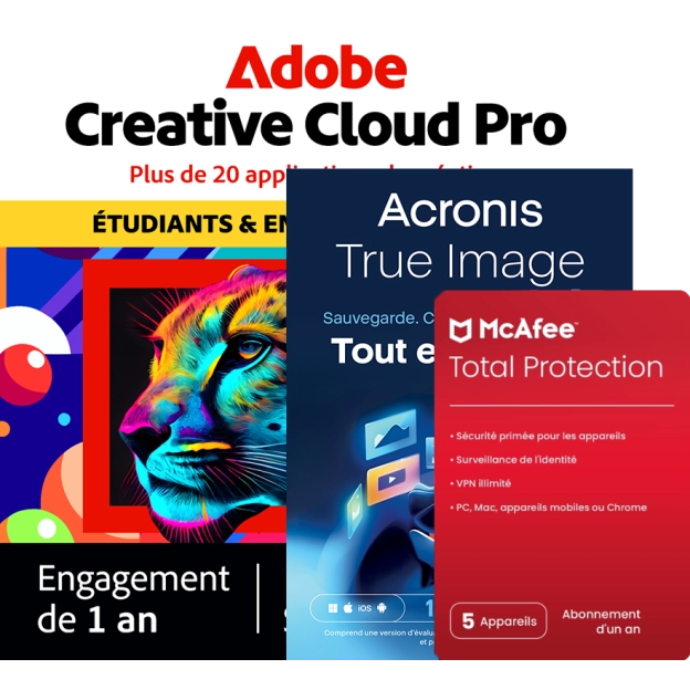 Adobe Creative Cloud Pro Student & Teacher + McAfee Total Protection + Acronis Essentials | 1 an