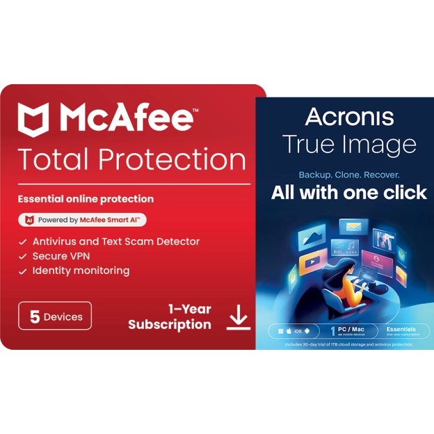 McAfee Total Protection | 5 PC | 1 Year + Acronis True Image Essentials | 1 PC | 1 Year