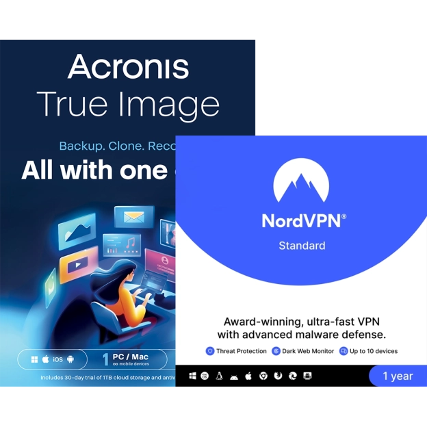 Acronis True Image Essentials 2026 | 1 PC | 1 an + NordVPN | 10 appareils | 1 an