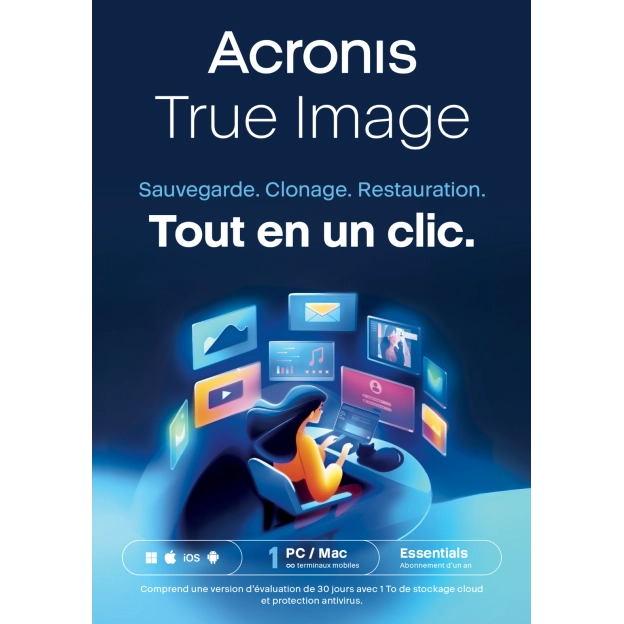 Acronis True Image Essentials 2026 | 1 PC | 1 an | Mobile/Tablette inclus