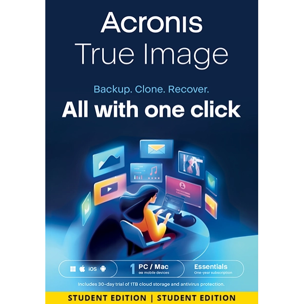 Acronis True Image Essentials 2026 | Studentenversie | 1 PC | 1 Jaar | Mobiel/Tablet inbegrepen