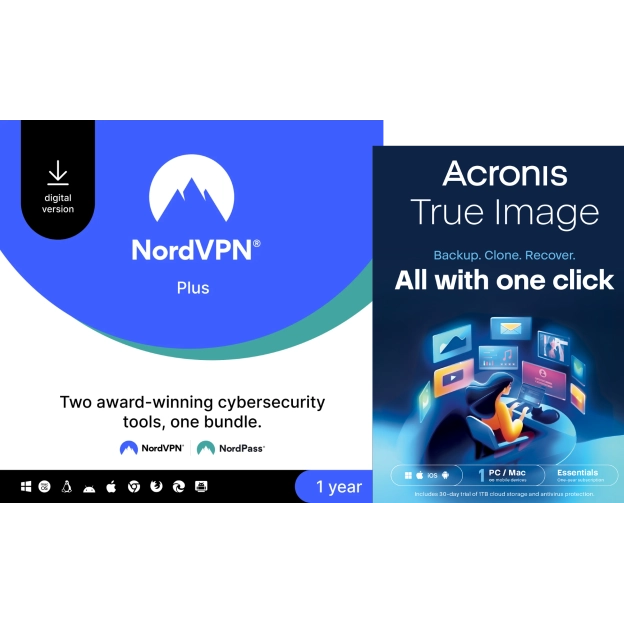 NordVPN Plus | 10 Apparaten | 1 Jaar | Inclusief NordPass + GRATIS Acronis True Image Essentials | 1 PC | 1 jaar