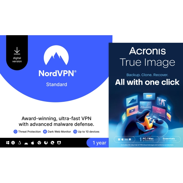 NordVPN | 10 apparaten | 1 Jaar + GRATIS Acronis True Image Essentials | 1 PC | 1 jaar
