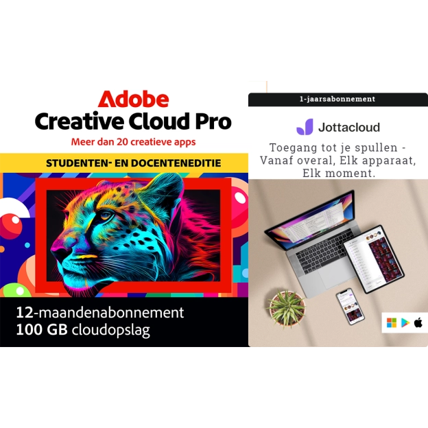 Adobe Creative Cloud Pro (all apps) Student & Teacher Edition + Jottacloud Personal Unlimited | 1 Gebruiker | 1 Jaar