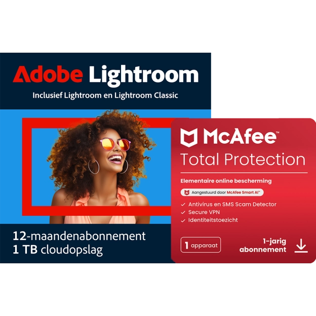 Adobe Lightroom CC + McAfee Total Protection | 1 Apparaat | 1TB Cloudopslag