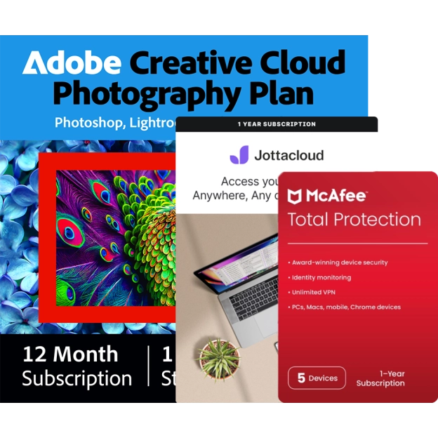 Adobe Photography Plan 1 TB + McAfee Total Protection 5 PC + Jottacloud Personal | 1 Jaar