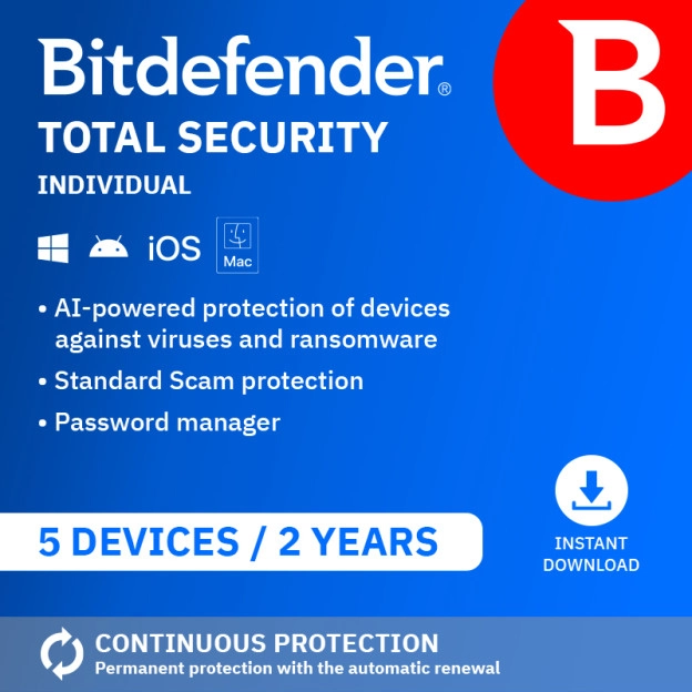 Bitdefender Total Security Individual 2026 | 5 Devices | 2 year