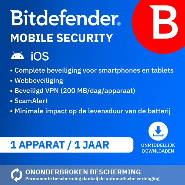 Bitdefender Mobile Security 2026 | 1 Apparaat | 1 jaar | Automatische verlenging