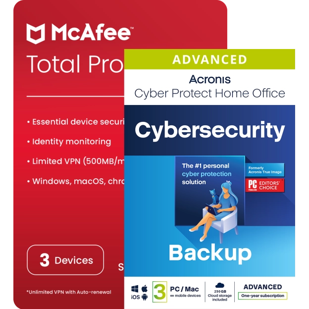 McAfee Total Protection 3 Apparaten | Met 250 GB Backup van Acronis