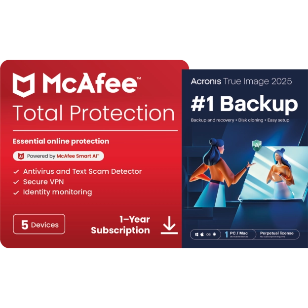 McAfee Total Protection | 5 PC | 1 Year + Acronis True Image Essentials | 1 PC | 1 Year