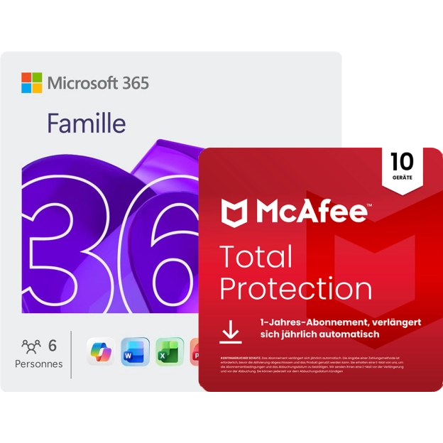 Microsoft 365 Family + McAfee Total Protection | 10 Geräte | 1 Jahr 