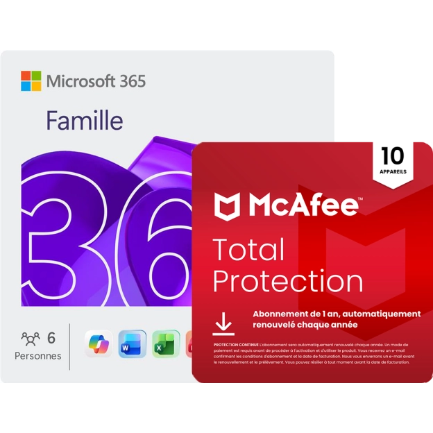 Microsoft 365 Famille + McAfee Total Protection | 10 Appareils | 1 An