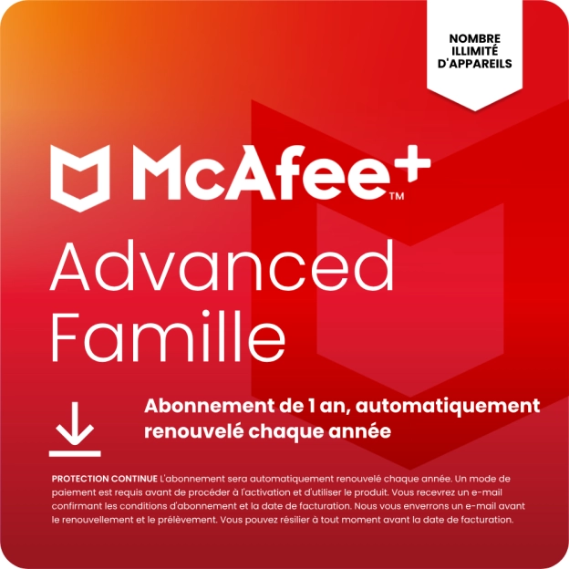 McAfee+ Advanced Family | 1 An | Appareils illimités | Pour toute la famille