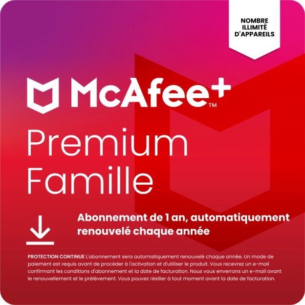 McAfee+ Premium Family | 1 An | Appareils illimités | Pour toute la famille