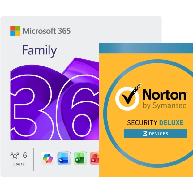 Microsoft 365 Family + Norton Security Deluxe | 3 Devices | 1 Year