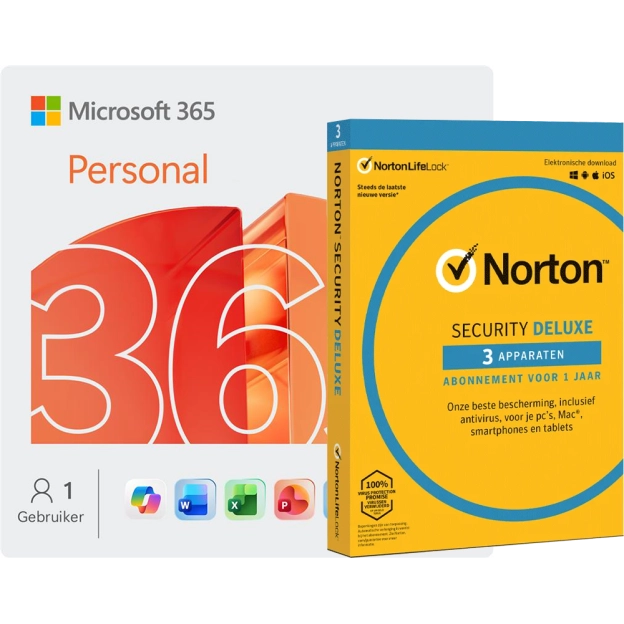 Microsoft 365 Personal + Norton Security Deluxe | 3 Apparaten | 1 Jaar
