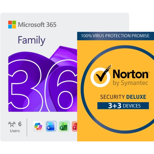 Microsoft 365 Family + Norton Security Deluxe | 6 Devices | 1 Year