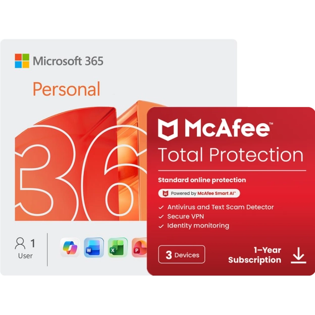 Microsoft 365 Personal + McAfee Protection | 3 Devices | 1 Year