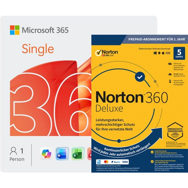 Microsoft 365 Single + Norton 360 Deluxe | 5 Geräte | 1 Jahr