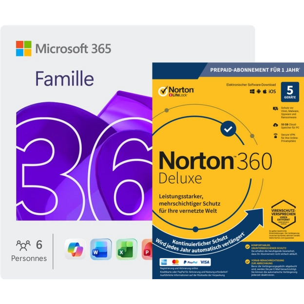 Microsoft 365 Family + Norton 360 Deluxe | 5 Geräte | 1 Jahr