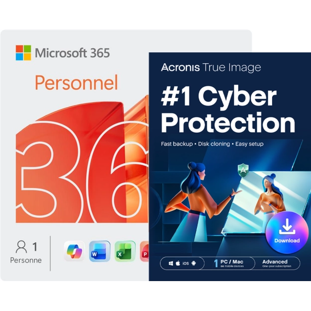 Microsoft 365 Personnel + Acronis True Image Advanced | 50 Go le Nuage | 1 PC | 1 an