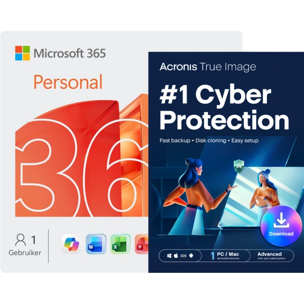 Microsoft 365 Personal + Acronis True Image Advanced | 50 GB Cloud | 1 PC | 1 Jaar