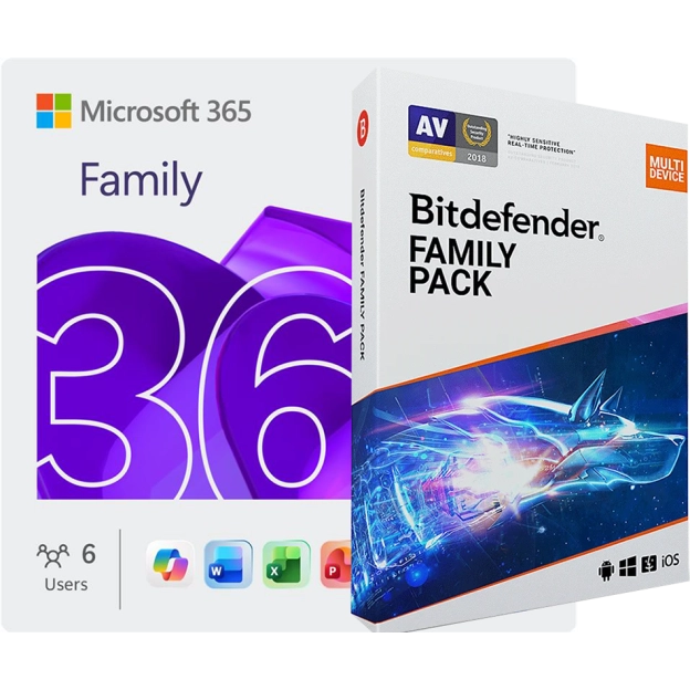 Microsoft 365 Family | 6 users + Bitdefender Family Pack | Unlimited users | 1 Year