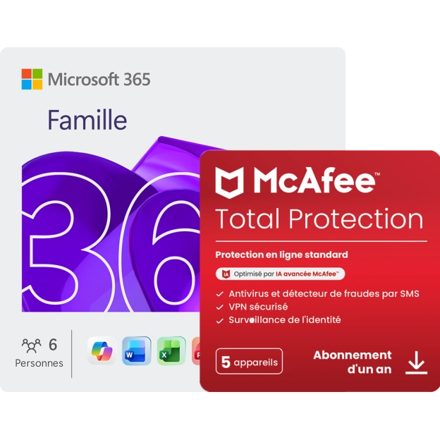 Microsoft 365 Famille + McAfee Total Protection | 5 Appareils | 1 An