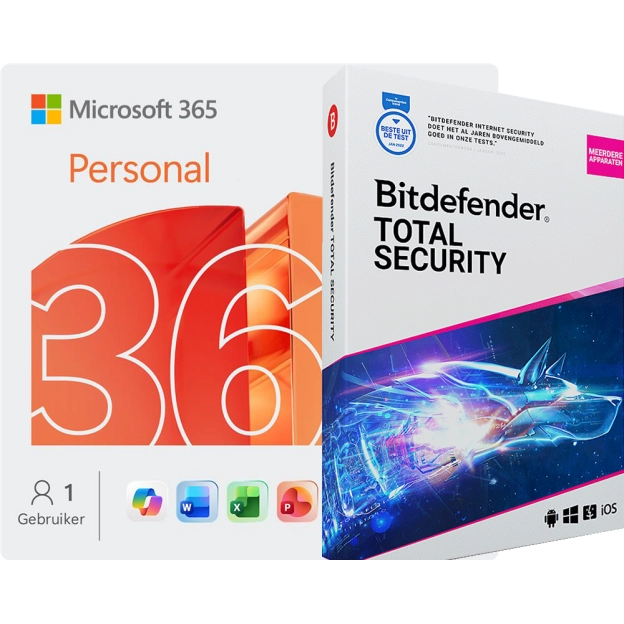 Microsoft 365 Personal + Bitdefender Total Security | 5 Apparaten | 1 Jaar