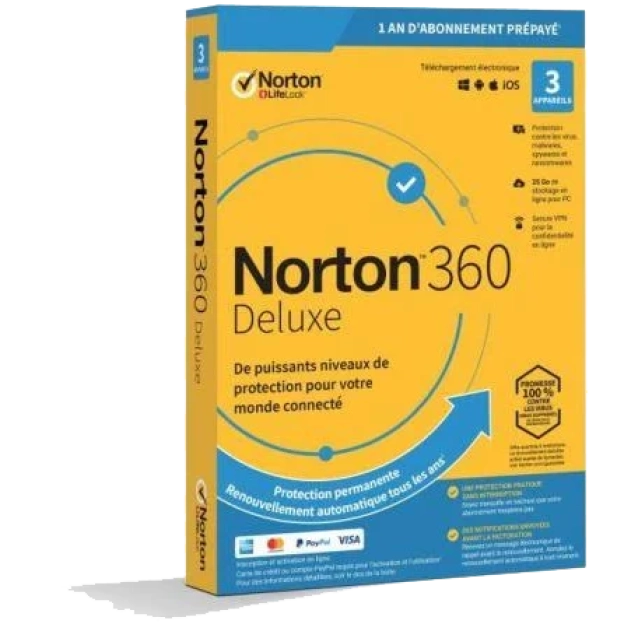 Norton 360 Deluxe | 3 Appareils | 1 An | 25GB Stockage Cloud