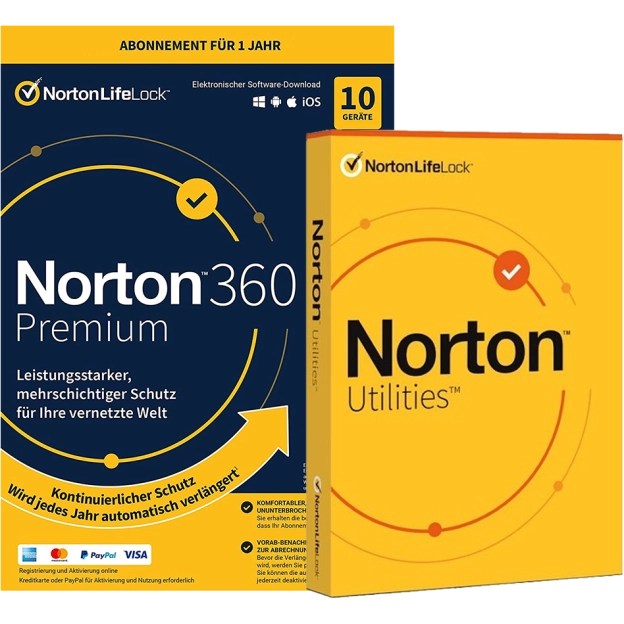 Norton 360 Premium mit Norton Utilities Ultimate | 2026 | 10 Geräte | 1 Jahr