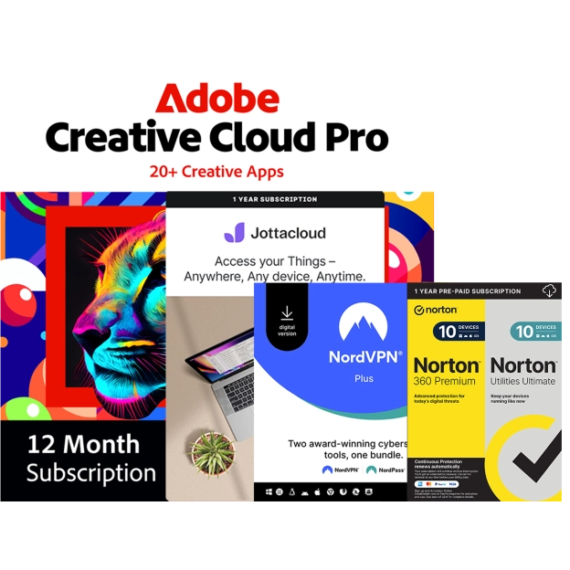 Adobe all-in-one softwarepakket | 1 Jaar | Adobe - Jottacloud - Norton - NordVPN